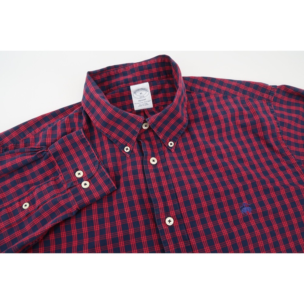 Brooks Brothers Mens XL Regent Fit Red Navy Gingham Checks Button Down Shirt‎